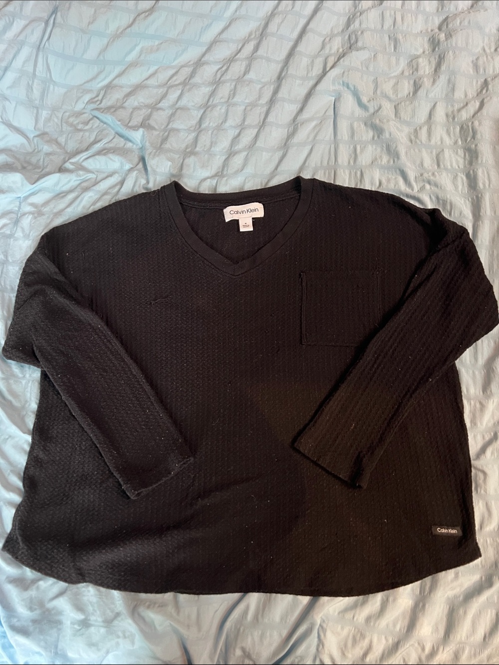 Calvin Klein Black V-Neck Pullover Sweater with Chest Pocket